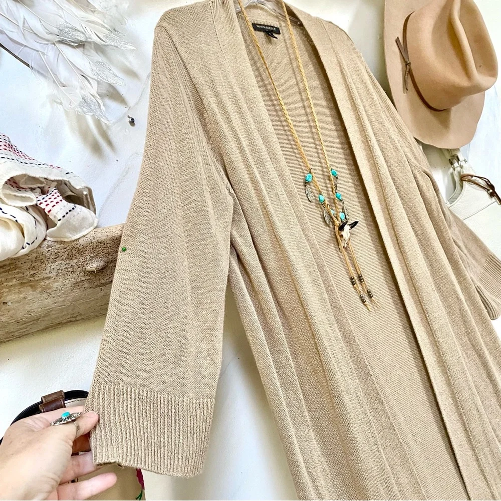 Linen Blend boho open front duster/cover up w resort vacay shabby chic vibe - Picture 8 of 13